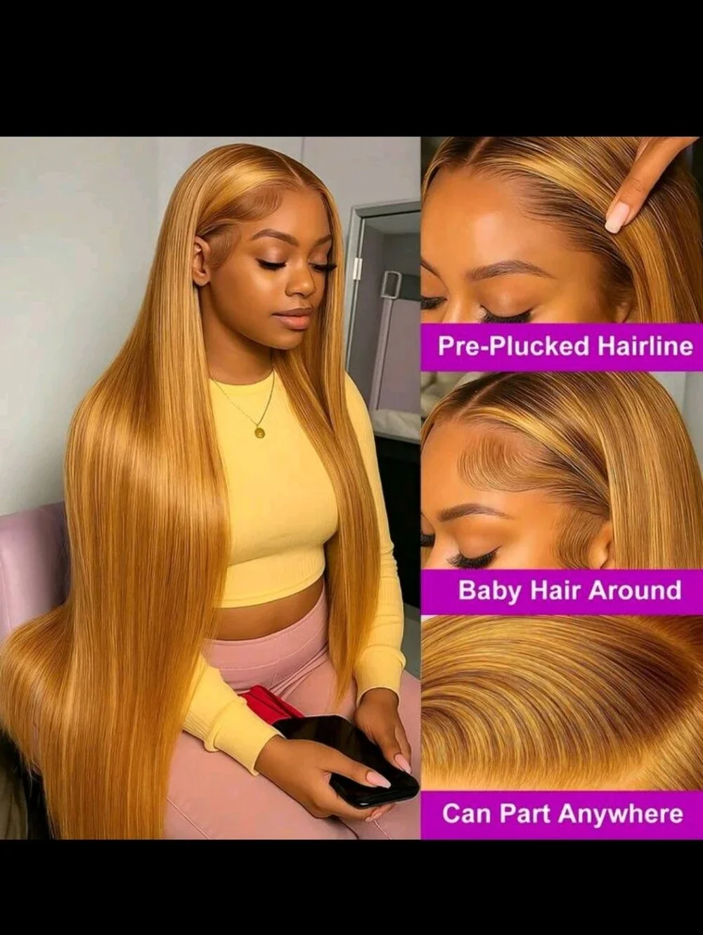 Honey Blonde Straight Lace Front Wig - Natural Shine